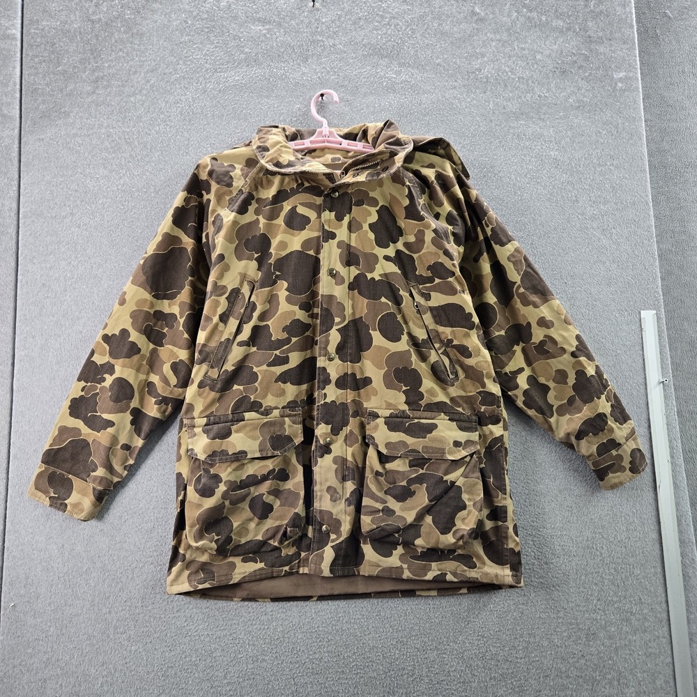 VINTAGE Columbia Men Jacket L Brown Nylon Camo Gore Tex Made In USA Duck Hunt